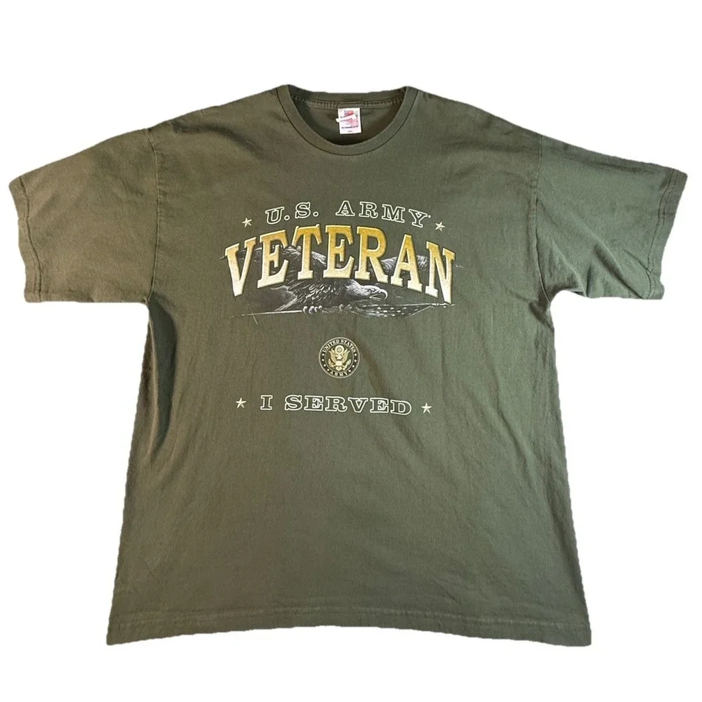 Bayside US Army‎ Veteran T Shirt Mens 2XL Green Graphic Print Short Sleeve USA